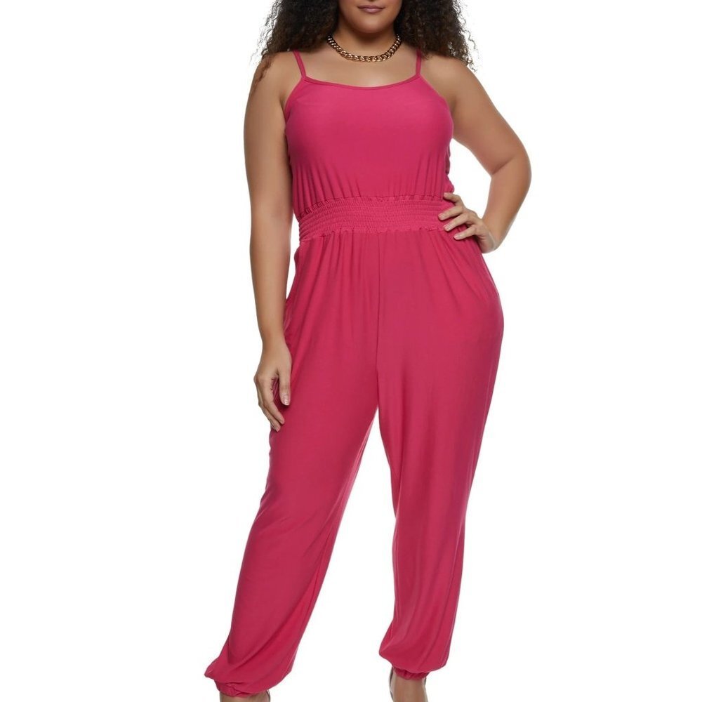 NWT Jolie & Joy Smocked Waist Cami Jumpsuit - Magenta‎ Size Large